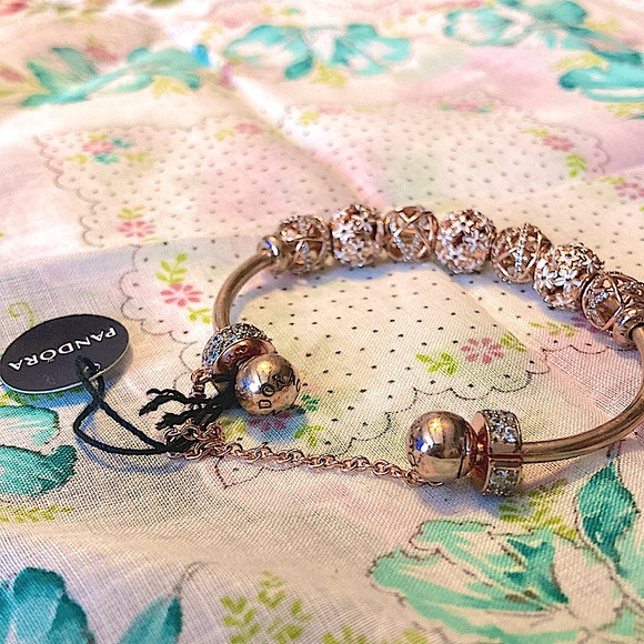 *AUTHENTIC PANDORA* 18krose gold over 925ss SIZE 3 Cuff bangle bracelet w/EXTRAS - Picture 14 of 15